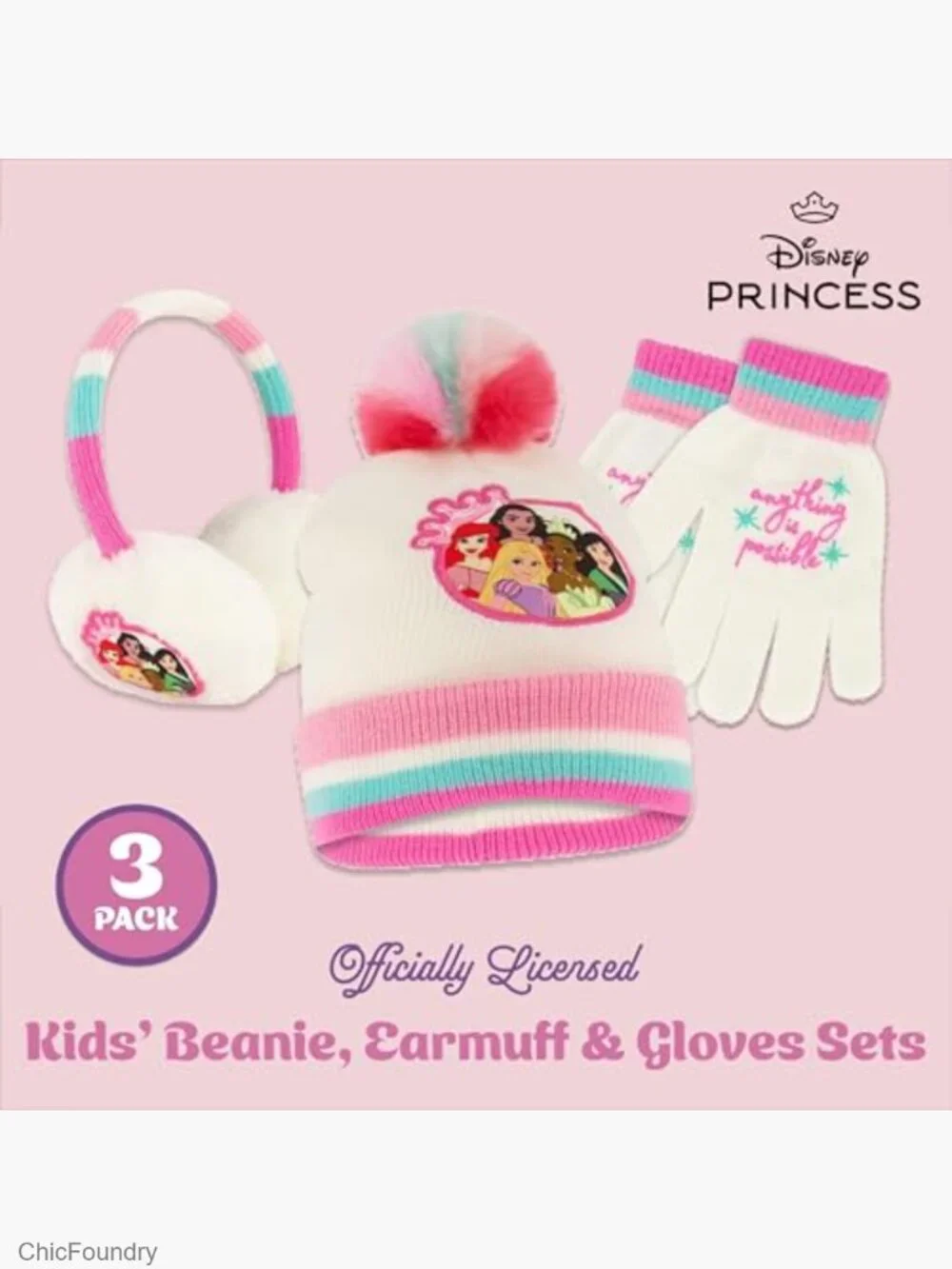 Girls Winter Earmuffs and Gloves Set for Ages 4-7